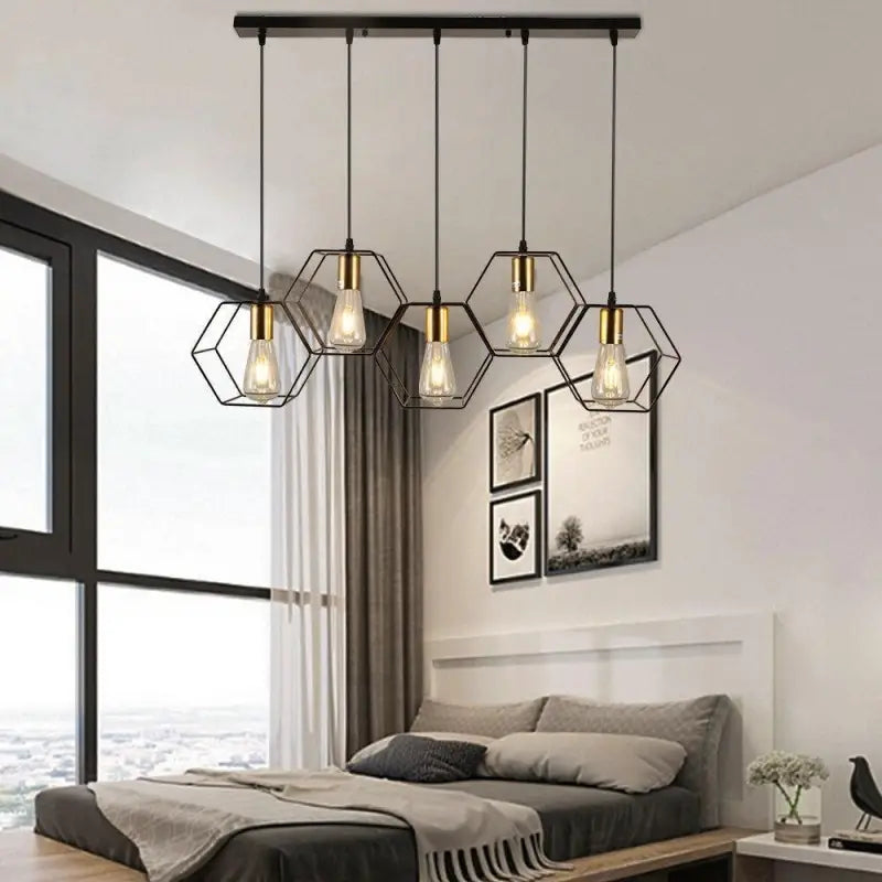 Suspension Industrielle Métal Noir 35 Lumières Nid d'Abeilles Hexagone G9 LED Salle à Manger Loft | Restfield